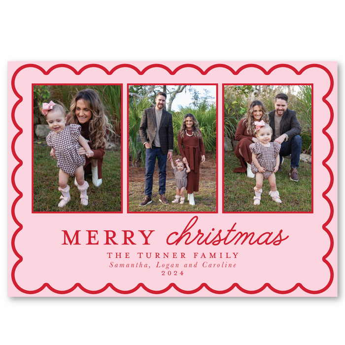 Scallop Frame Triple Photo Holiday Card