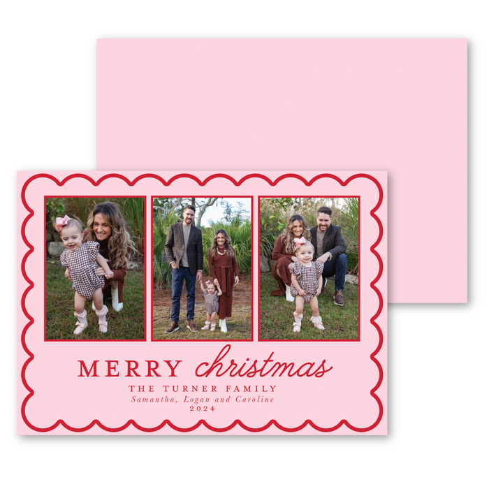 Scallop Frame Triple Photo Holiday Card