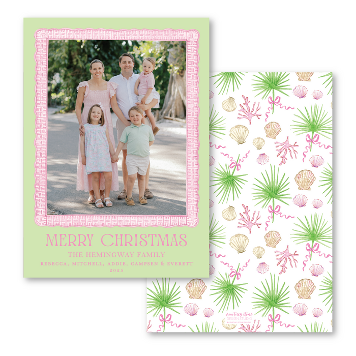 Palm & Shells Holiday Card - Pink