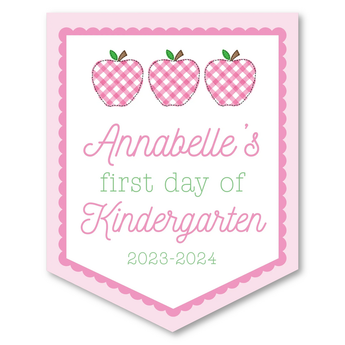 Back To School Sign - Pink Gingham Apples