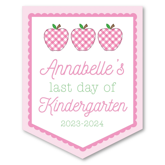 Back To School Sign - Pink Gingham Apples