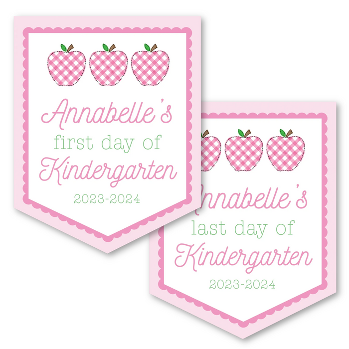 Back To School Sign - Pink Gingham Apples