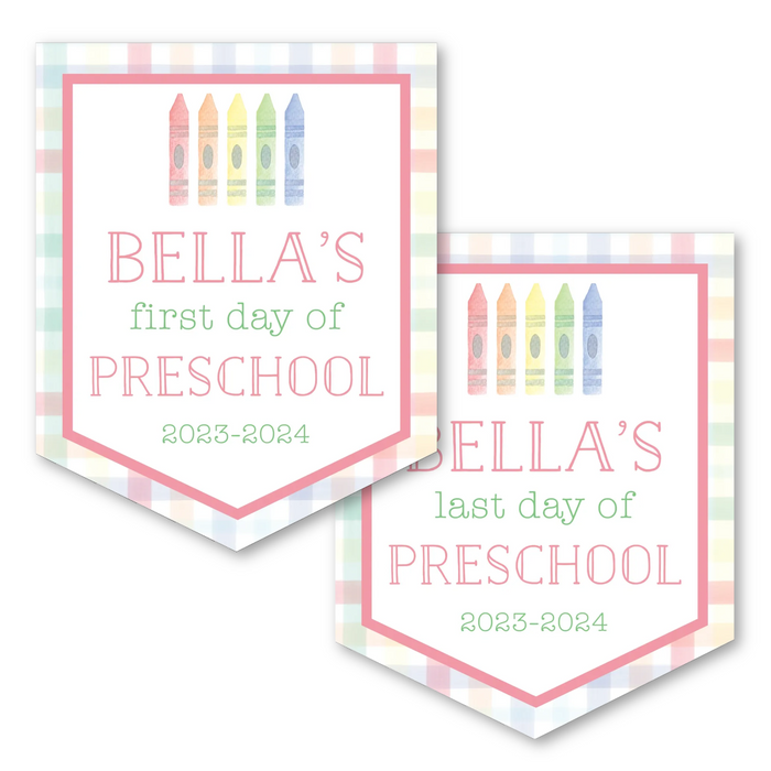 Back To School Sign - Pastel Plaid with Crayons