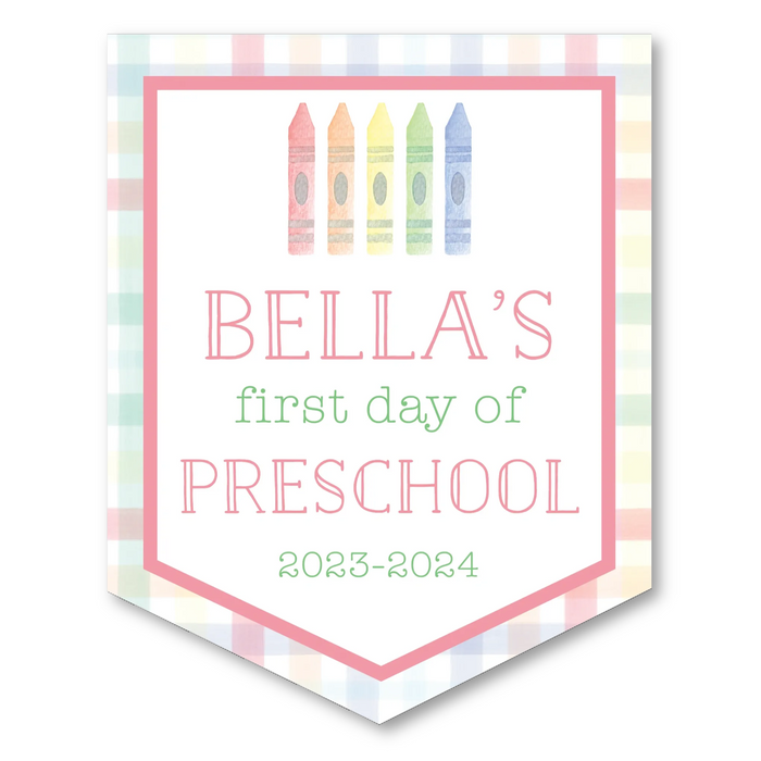 Back To School Sign - Pastel Plaid with Crayons