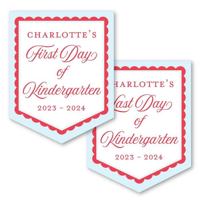 Back To School Sign - Blue/Red Scallop