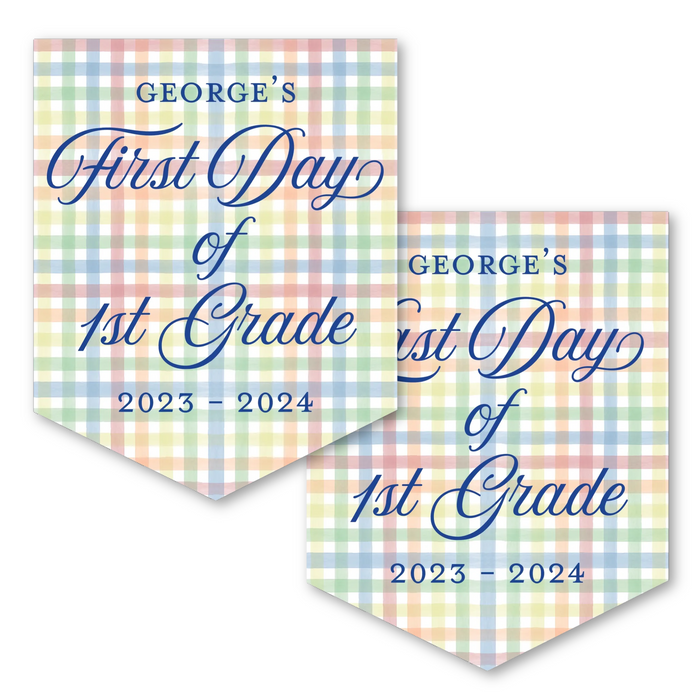 Back To School Sign - Primary Plaid with Script