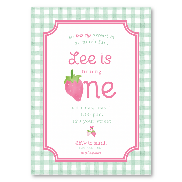 Strawberry ONE Invitations - Blue