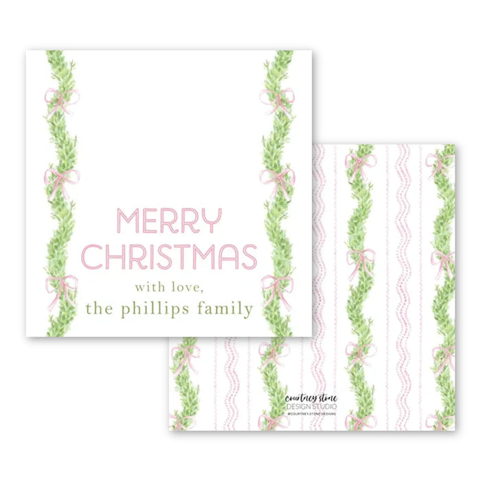Pink Bow Boxwood Holiday Tags