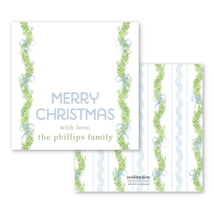 Blue Bow Boxwood Holiday Tags