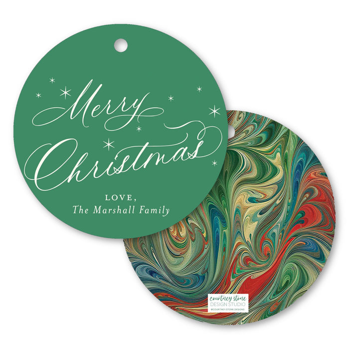 Merry Christmas Marble Holiday Tag - Green
