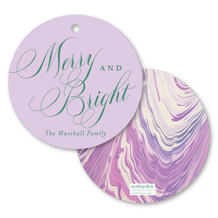 Merry & Bright Marble Holiday Tag - Lavender