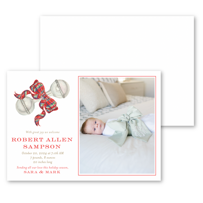 Tartan Rattle Birth Announcement Holiday Card - Serif