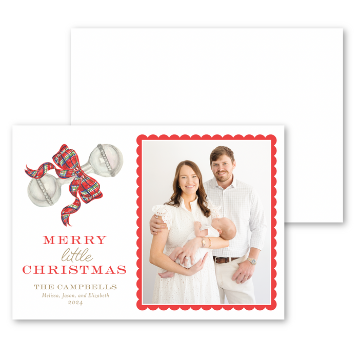 Red Tartan Rattle Holiday Card | Horizontal