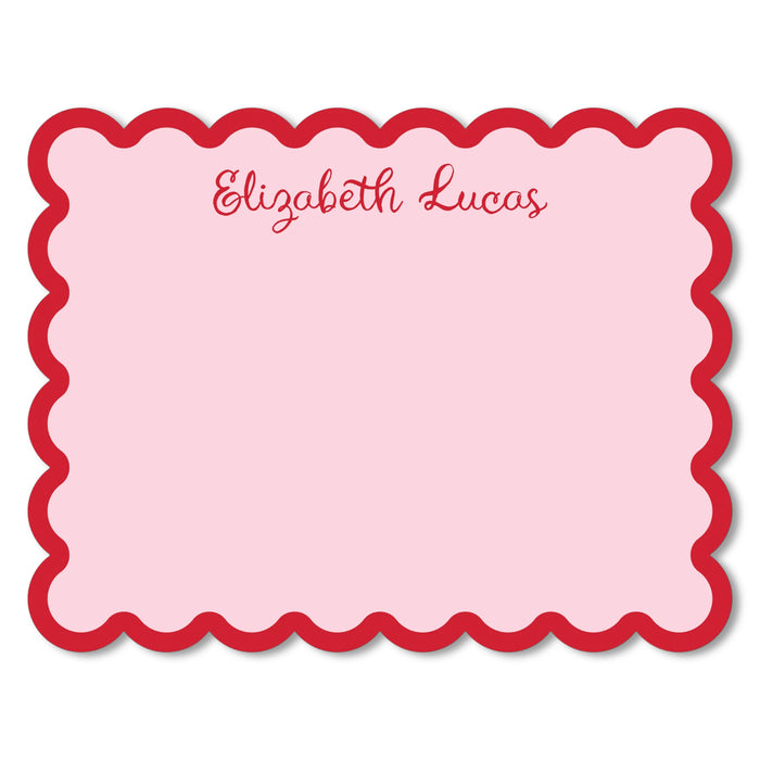 Scallop Cut-Out Stationery - Pink & Red Name