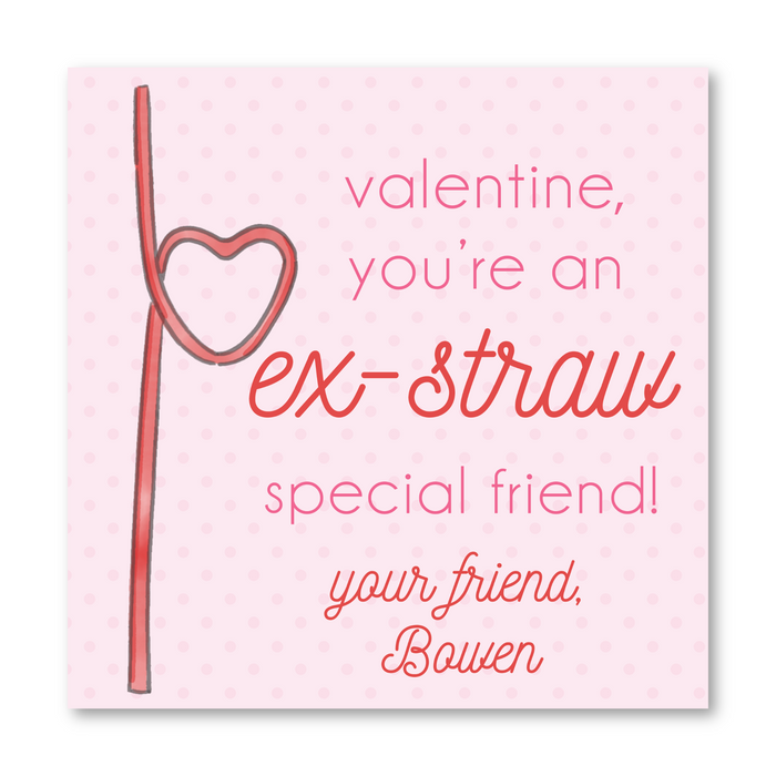 Crazy Straw - Pink - Printed Valentine