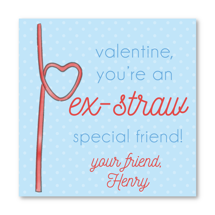 Crazy Straw - Blue - Printed Valentine