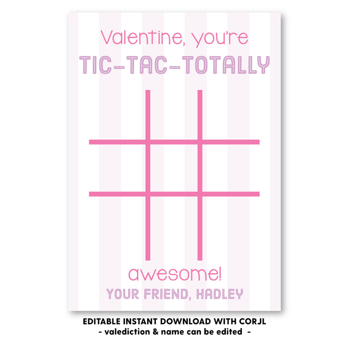 Tic-Tac-Toe - Pink - Valentines Tag - Self-Edit, Print at Home