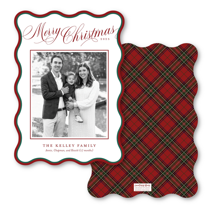 Christmas Plaid - Wavy Die-Cut Holiday Card