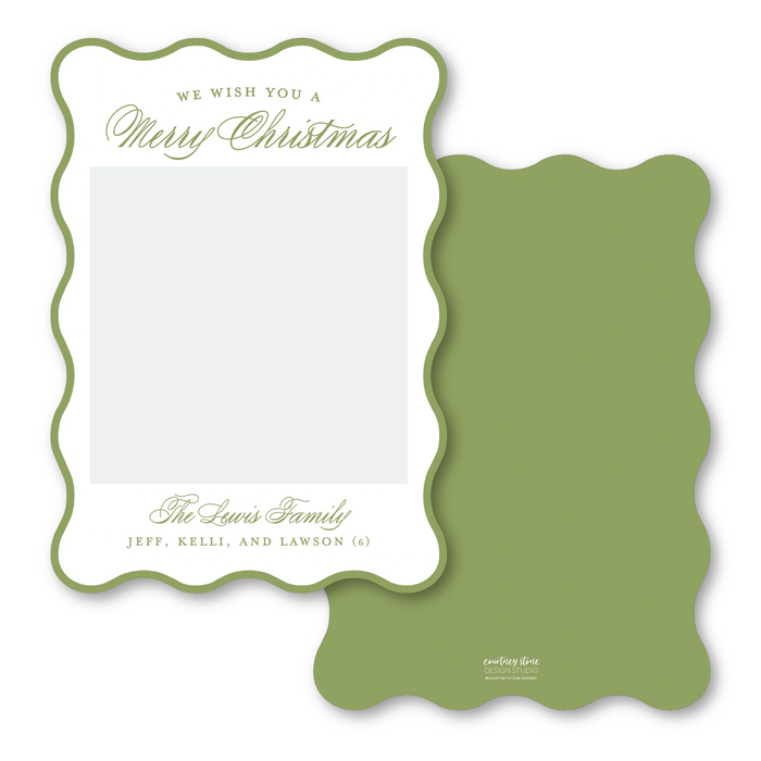 Merry Christmas Script Wavy Die-Cut Photo Mount Holiday Card