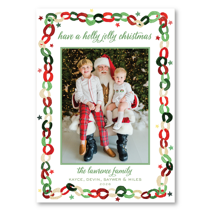 Whimsical Paper Chain Holiday Card - Green & Red