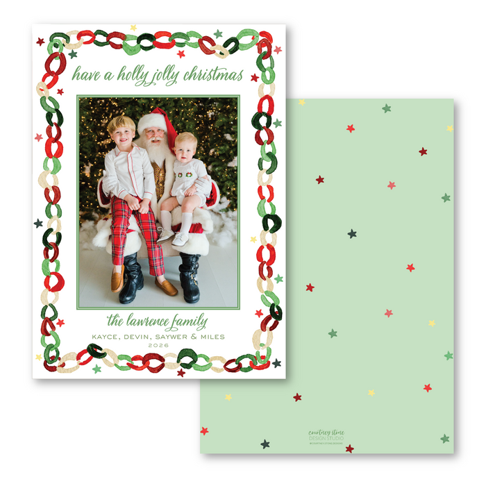 Whimsical Paper Chain Holiday Card - Green & Red