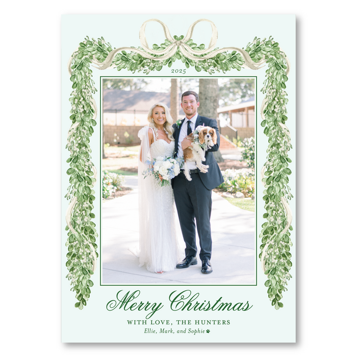 Merry Mistletoe - White Bow Holiday Card