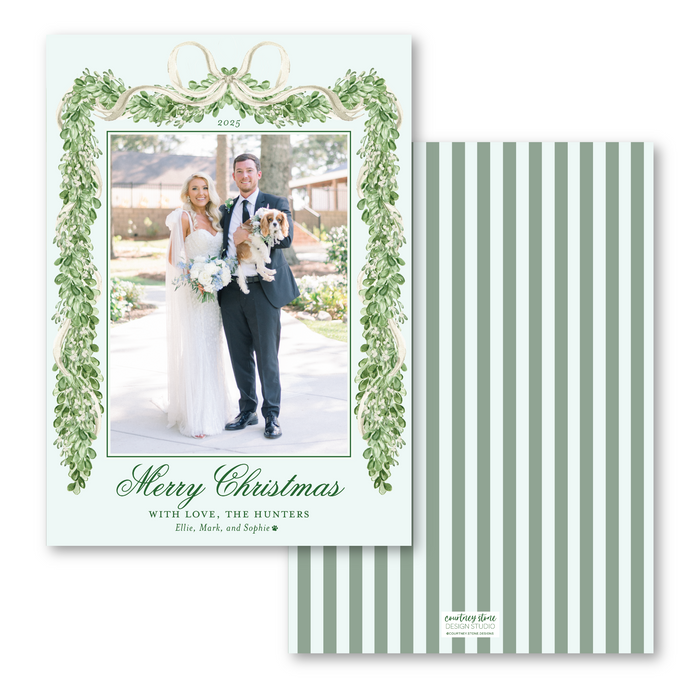 Merry Mistletoe - White Bow Holiday Card