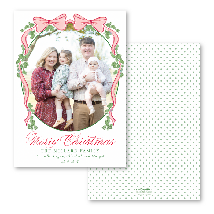 Double Bow Holly - Red - Holiday Card