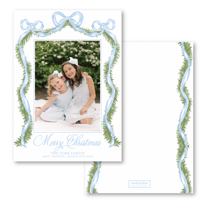 Triple Blue Bow Holiday Card