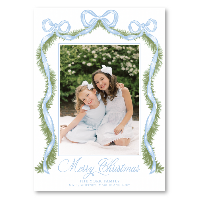 Triple Blue Bow Holiday Card