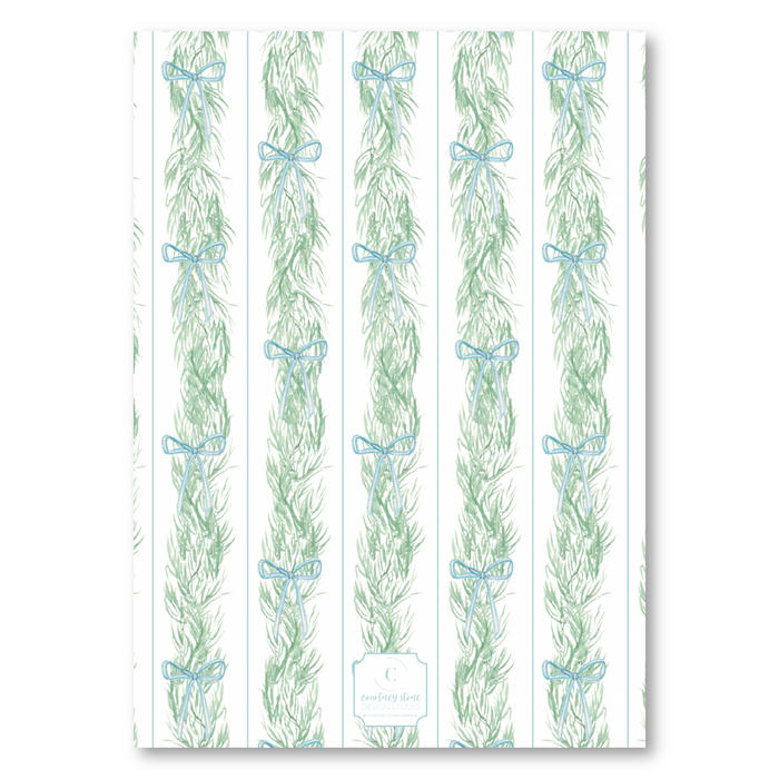 Blue Dainty Bow Garland Holiday Card