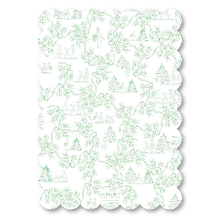 Green Winter Toile Scallop Die-Cut Holiday Card