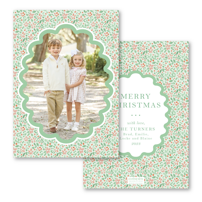 Green Ditsy Poinsettia Holiday Card