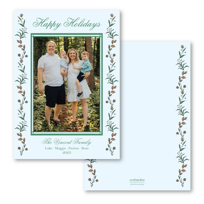 Elegant Floral Holiday Card - Blue