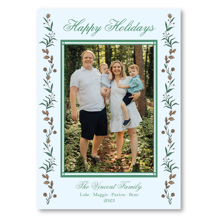 Elegant Floral Holiday Card - Blue