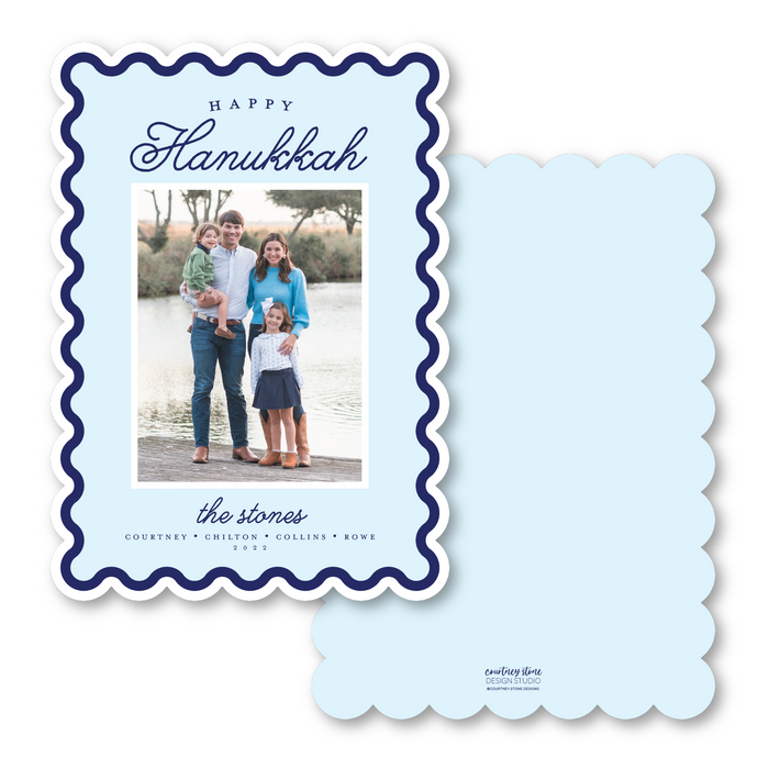 Double Border Hanukkah Scallop Die-Cut Holiday Card - Vertical