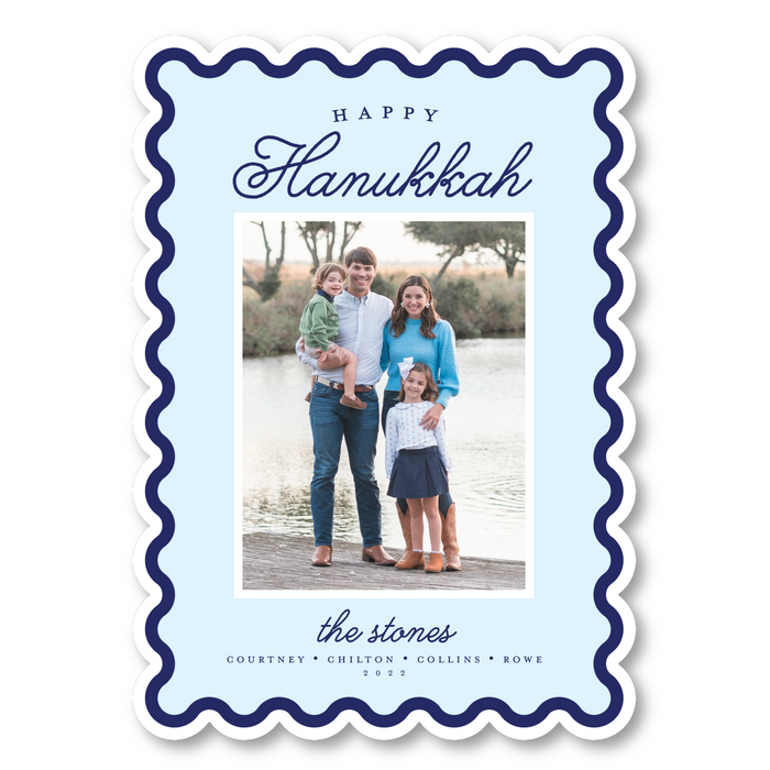 Double Border Hanukkah Scallop Die-Cut Holiday Card - Vertical