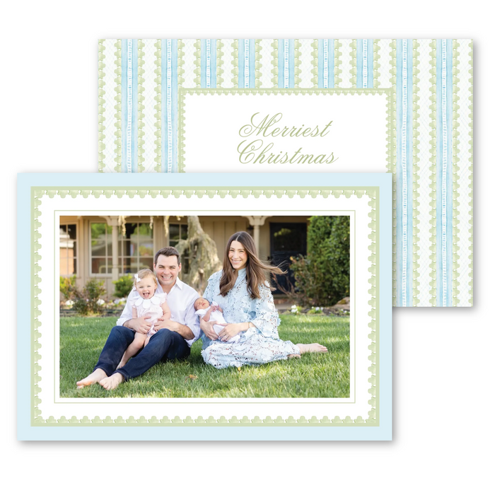 Baroque Holiday - Blue - Holiday Card - Horizontal