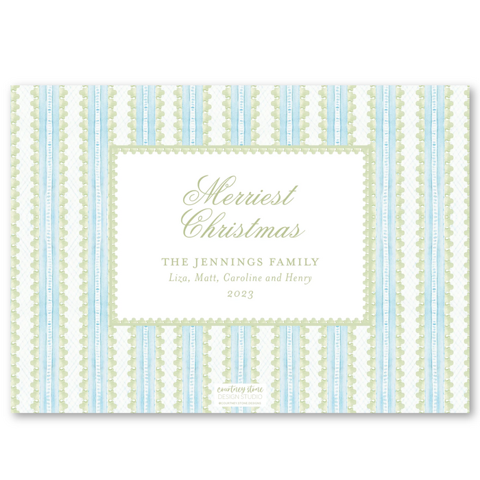 Baroque Holiday - Blue - Holiday Card - Horizontal