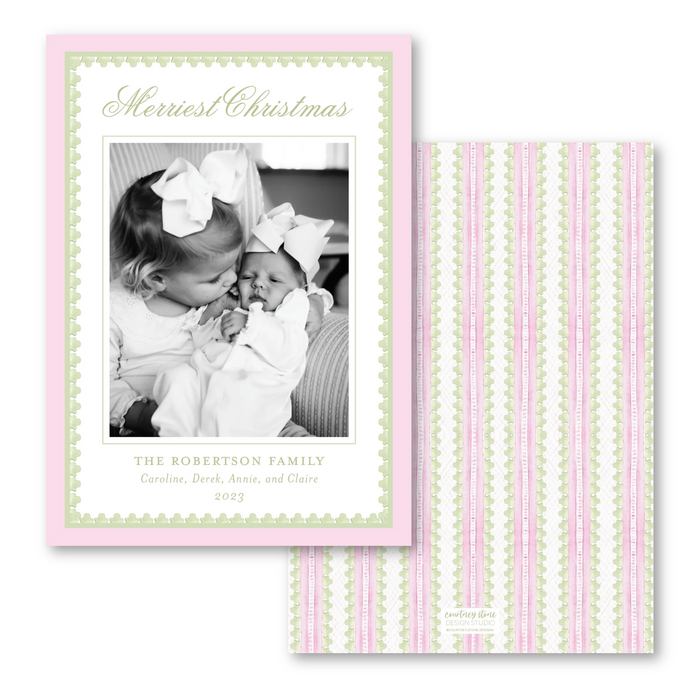 Baroque Holiday - Pink - Holiday Card - Vertical