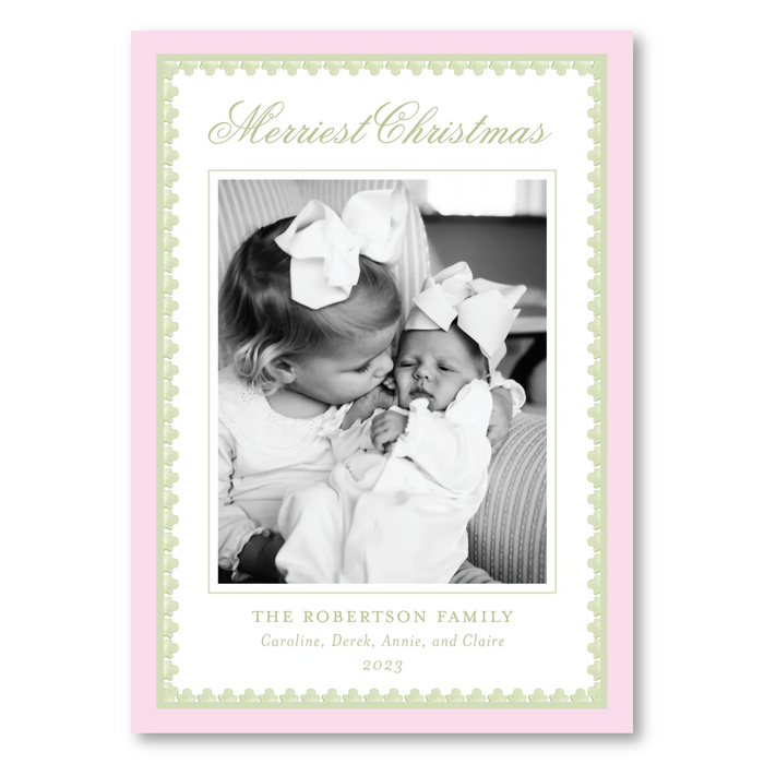 Baroque Holiday - Pink - Holiday Card - Vertical