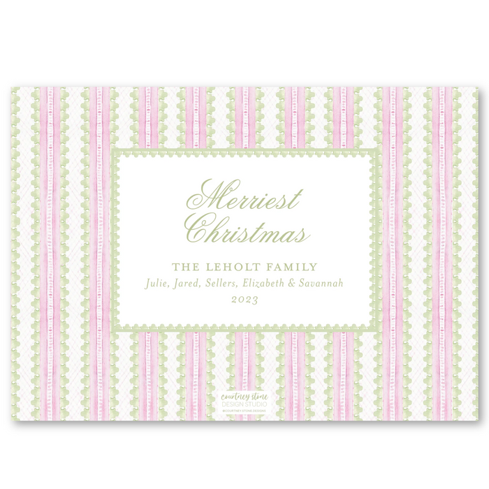 Baroque Holiday - Pink - Holiday Card - Horizontal