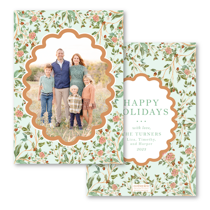 Autumn Chinoiserie Holiday Card - Vertical