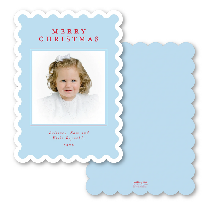 Inverted Scallop Die-Cut Holiday Card - Blue/Red