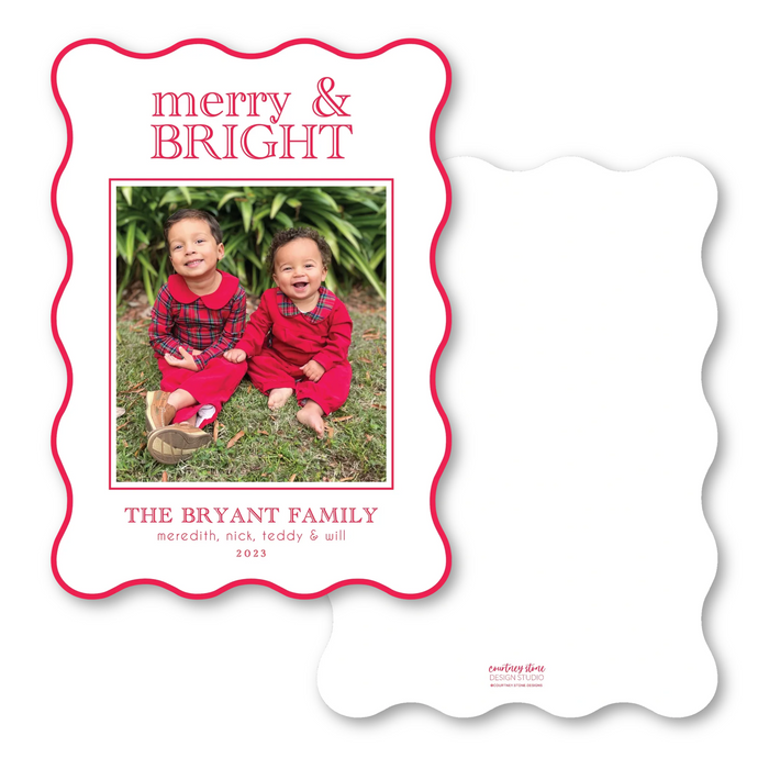 Merry & Bright - Wavy Die-Cut Holiday Card - Choose Your Color