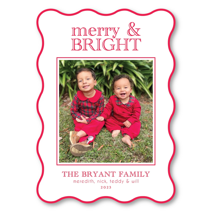 Merry & Bright - Wavy Die-Cut Holiday Card - Choose Your Color