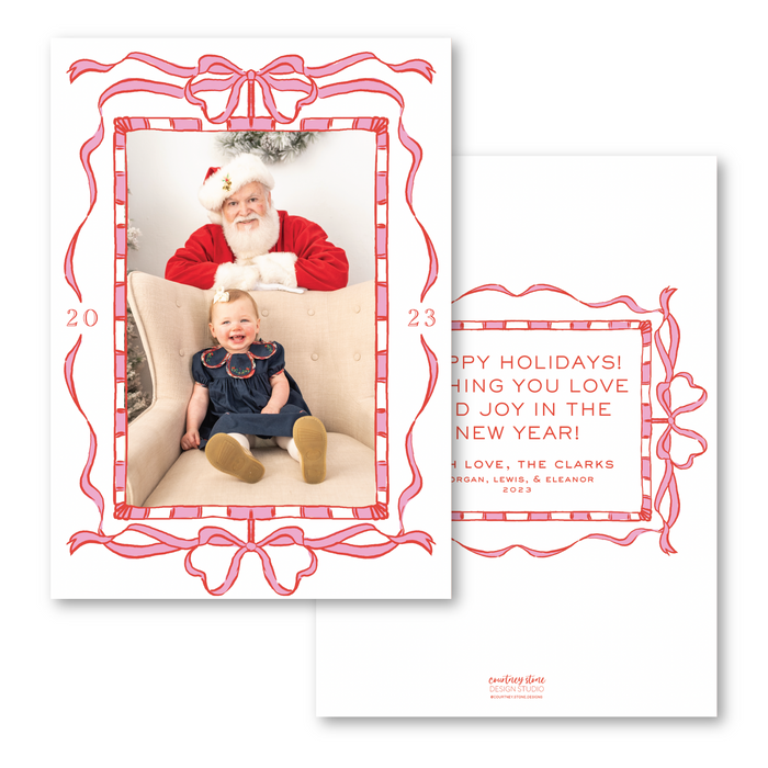 Candy Cane Bow Frame - Red - Holiday Card