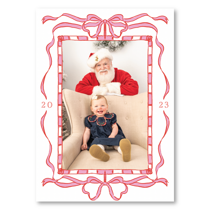 Candy Cane Bow Frame - Red - Holiday Card