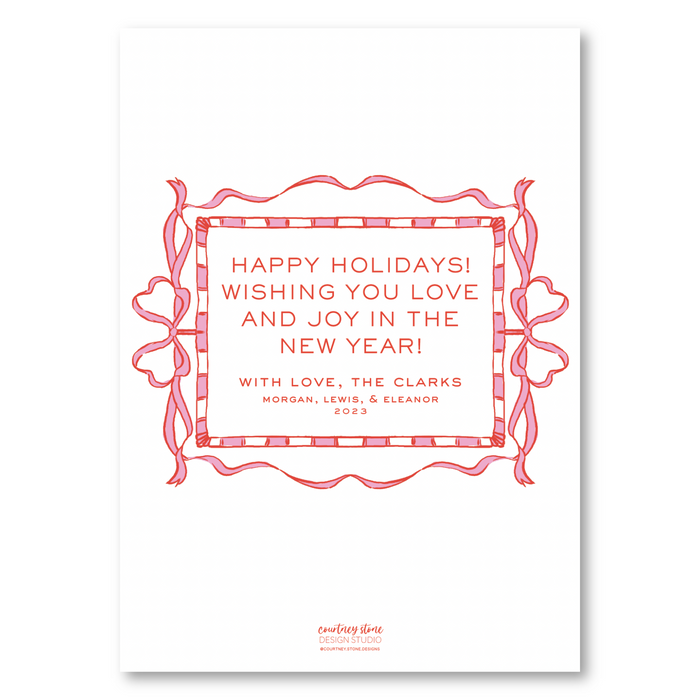 Candy Cane Bow Frame - Red - Holiday Card