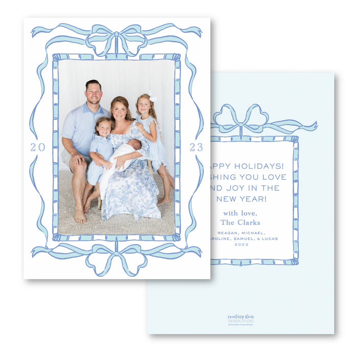 Candy Cane Bow Frame - Blue - Holiday Card